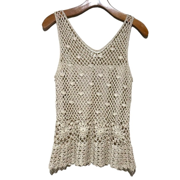 Bohemian Tan Crochet Tank Top Size Small - Picture 6 of 10